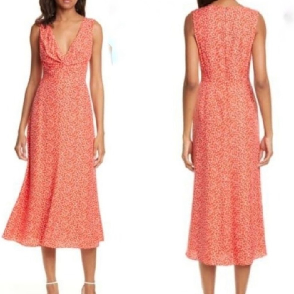Rebecca Taylor Malia Twist Front Silk Midi Floral Red Dress US 2 New $450